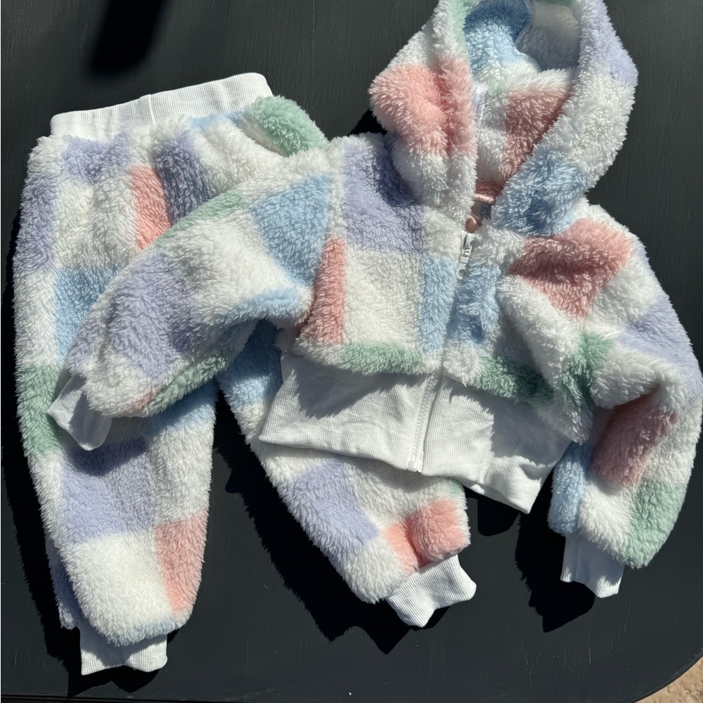Colorful Fuzzy Hoodie and Pants Set